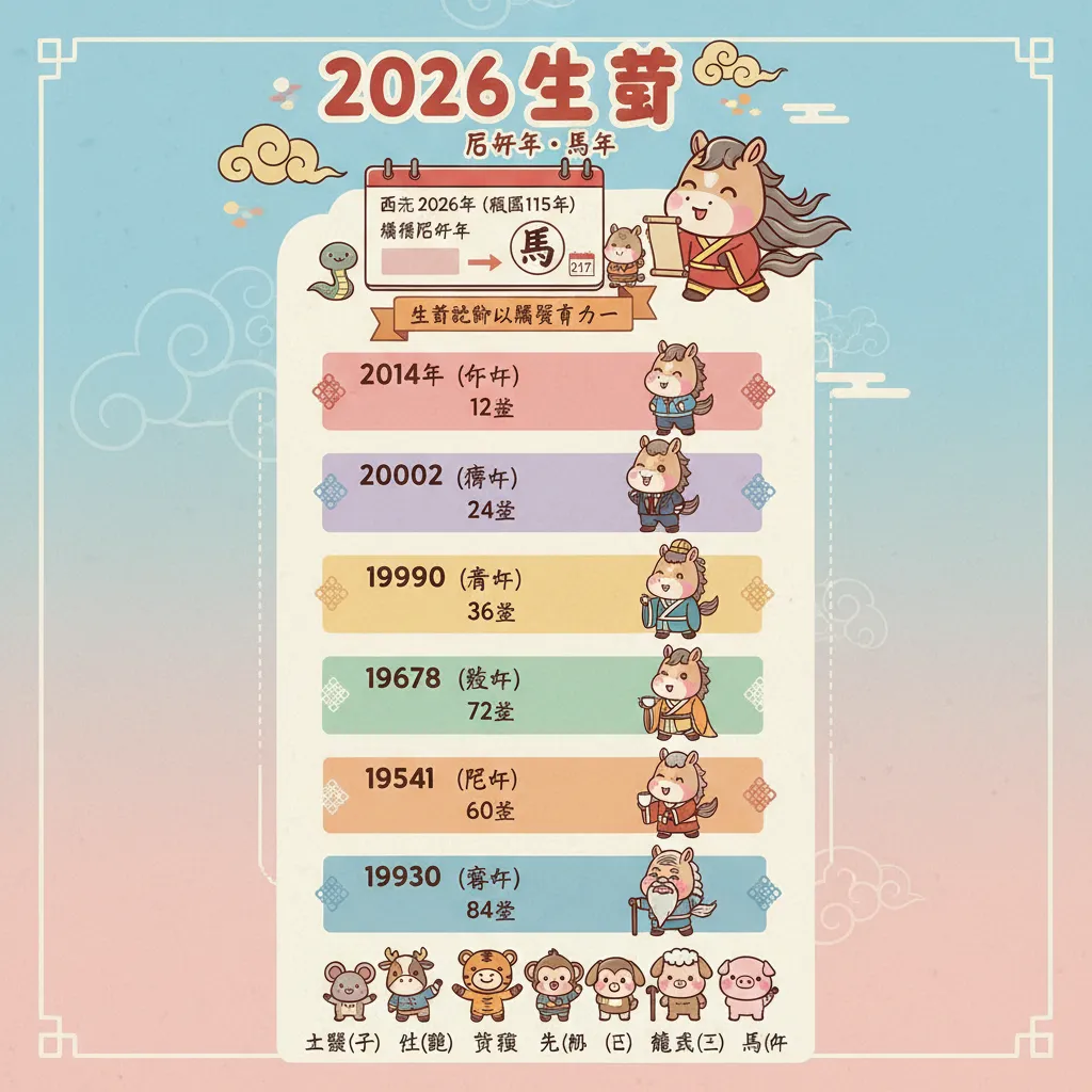 2026年十二生肖完整對照：從鼠到豬的年份與歲數速查